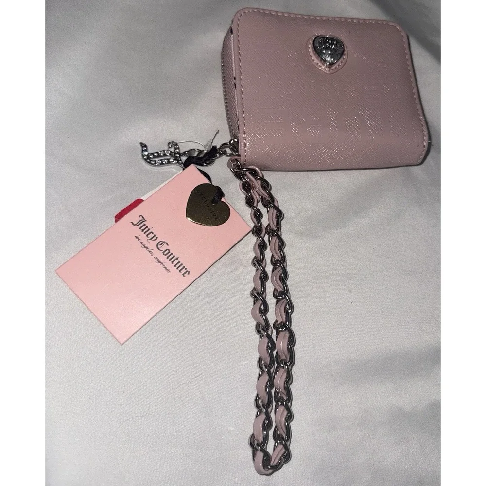 NWT Juicy Couture Starry Night Zip Bifold Wristlet - Word On Block Dusty Blush